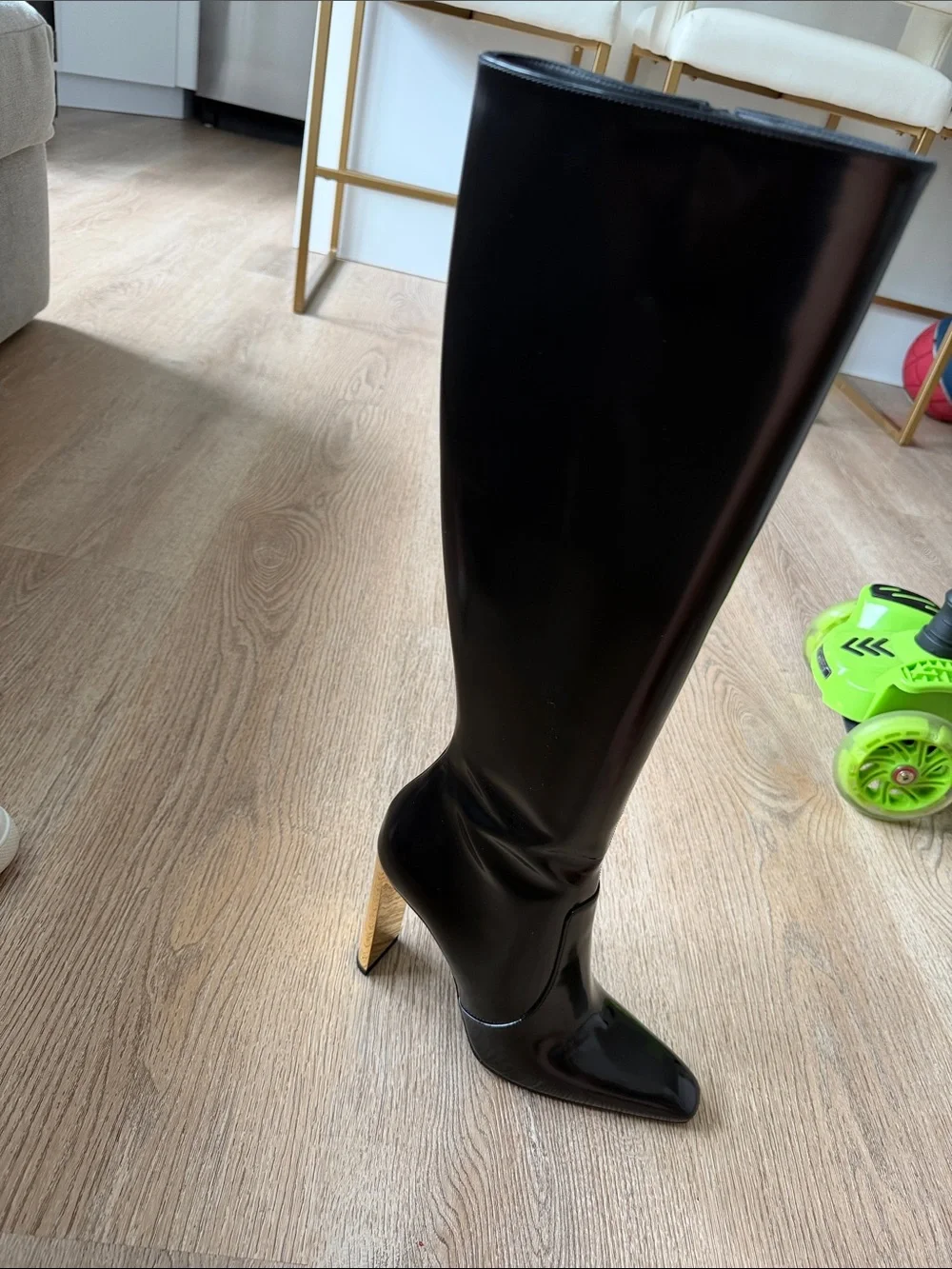 Saint Laurent Black Patent Knee-High Stiletto Boots